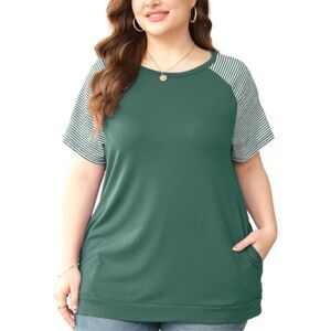 Boutique Green White Short Sleeve Top With Pockets Size 2XL NWOT